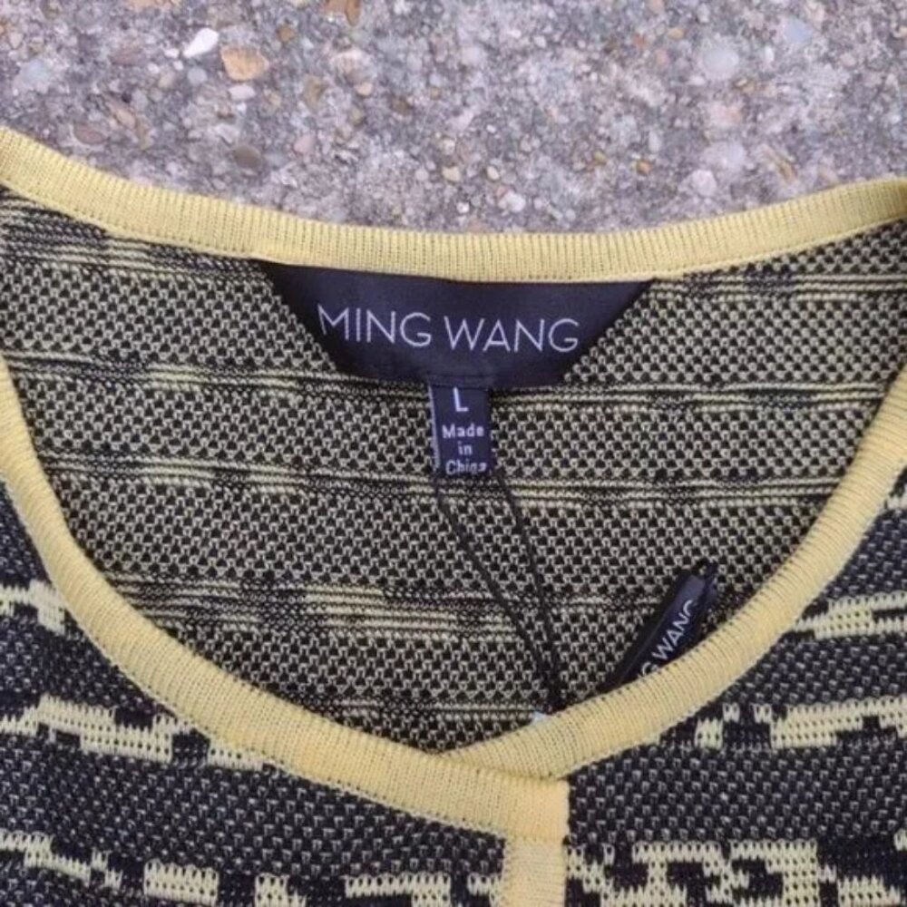 Ming Wang Knit Cardigan Blazer Open Front Slit Sleeve Yellow Black - Picture 3 of 9